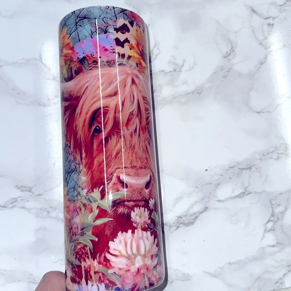 Colorful cow with horns tall Floral Tumbler no lid